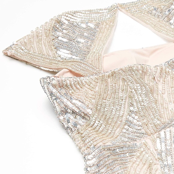 NEW Adrianna Papell‎ Embellished Cap-Sleeve Envelope Gown in Shell [ PETITE 8P ] - Picture 5 of 7